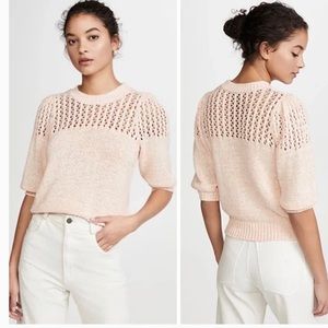 Joie Una Open Knit Puff Sleeve Sweater, Melon